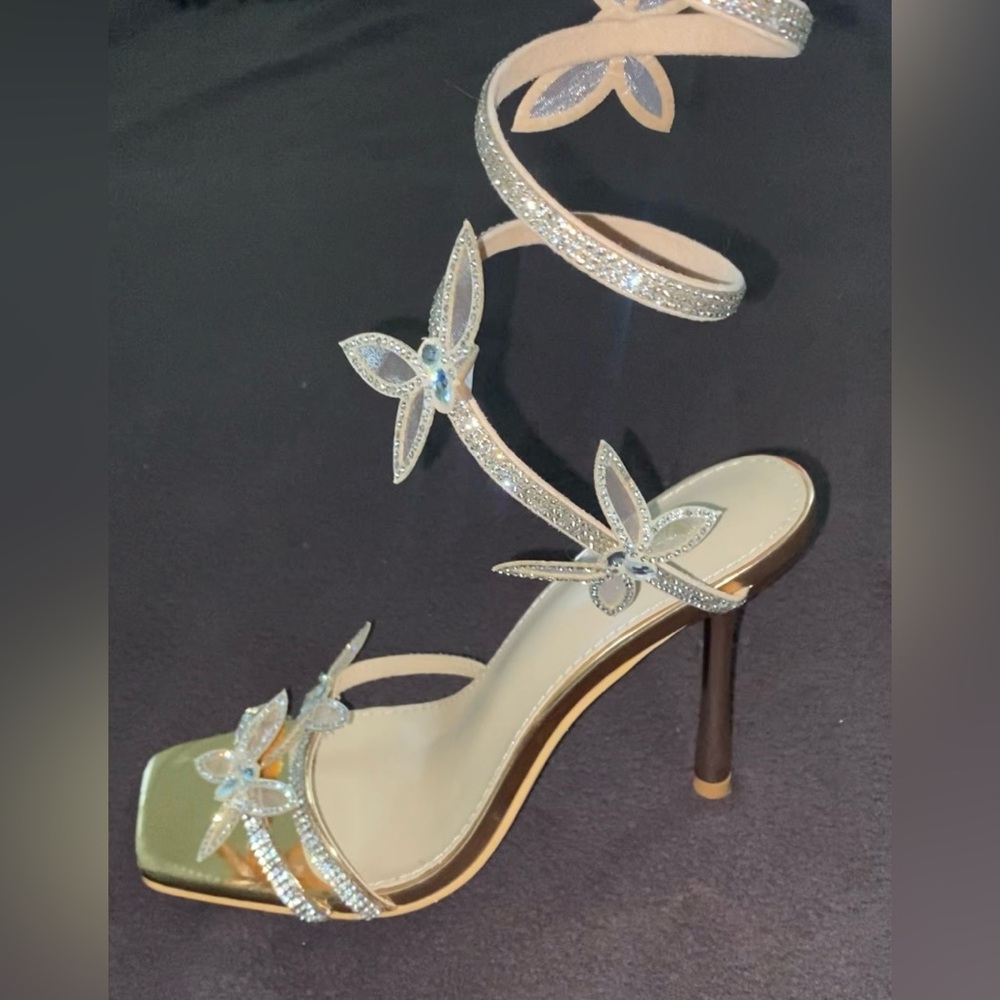 Rose Gold Rhinestone Butterfly Heels